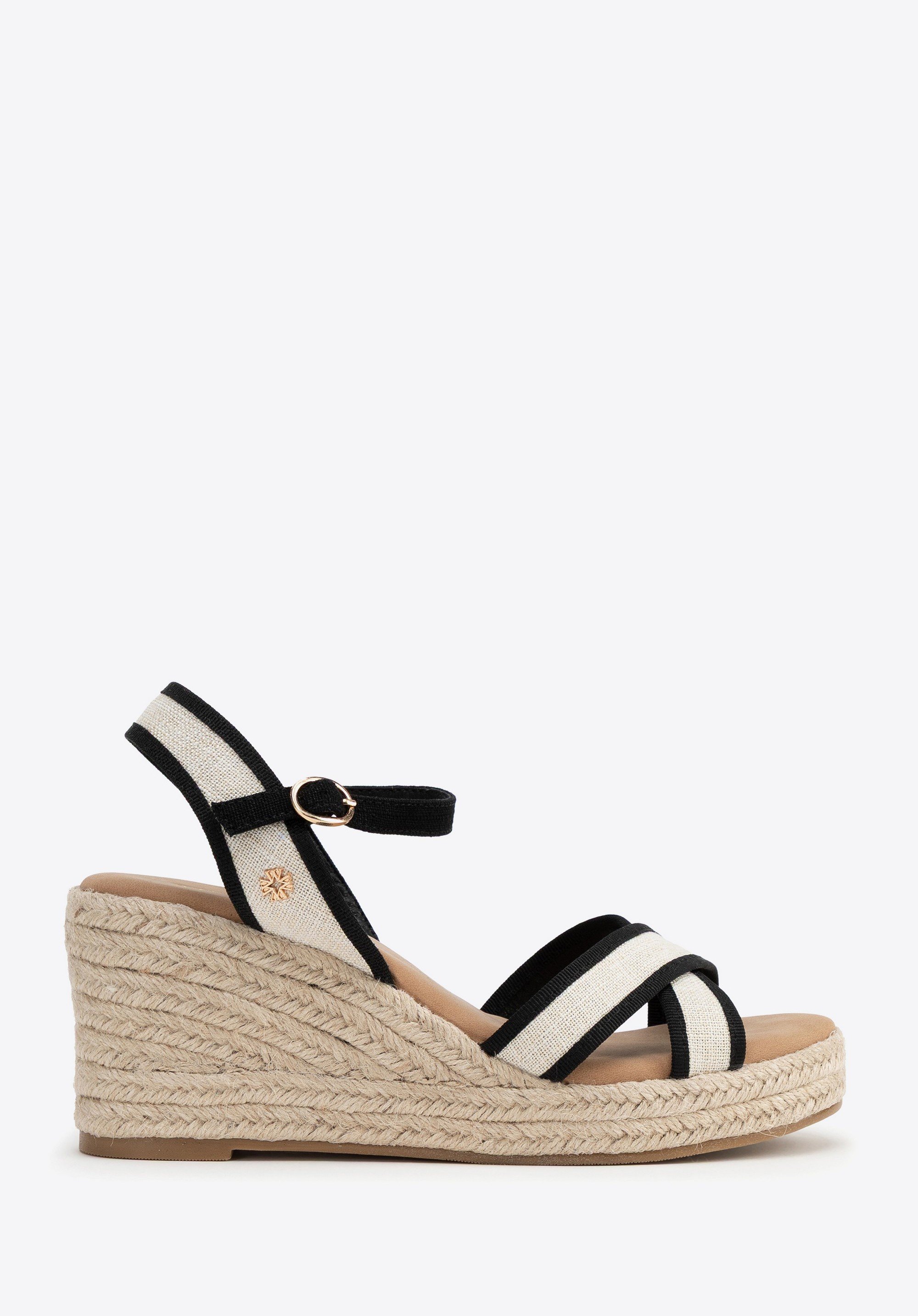 Damskie espadryle na koturnie, beżowo-czarny, 100-DP-806-91-40, Zdjęcie 1