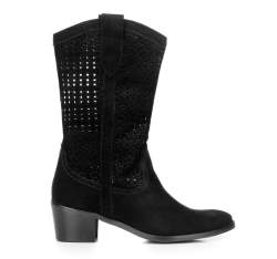 Perforated suede cowboy boots, black, 92-D-054-1-36, Photo 1