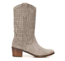 Perforated suede cowboy boots, beige, 92-D-054-9-36, Photo 1