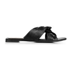 Leather slider sandals with crossover straps, black, 92-D-754-1-36, Photo 1