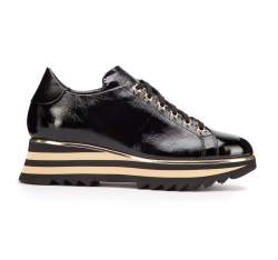Damskie sneakersy skórzane z lampasami na podeszwie, czarno-złoty, 93-D-108-1-38_5, Zdjęcie 1