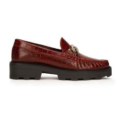 Women's leather moccasins with chain strap, burgundy, 93-D-531-3-38, Photo 1