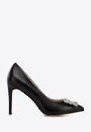 Leather stiletto heel shoes with gleaming buckle detail, black, 96-D-956-P-38, Photo 1