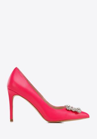 Leather stiletto heel shoes with gleaming buckle detail, pink, 96-D-956-P-40, Photo 1