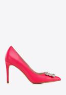 Leather stiletto heel shoes with gleaming buckle detail, pink, 96-D-956-Z-35, Photo 1