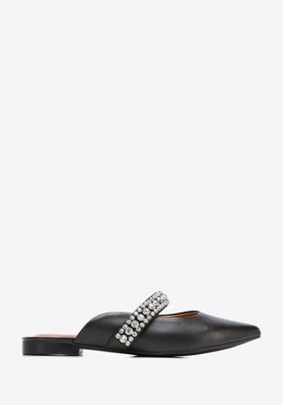 Leather mules with sparkling trim strap, black, 96-D-958-1-39, Photo 1