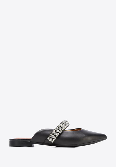 Leather mules with sparkling trim strap, black, 96-D-958-9-39, Photo 1