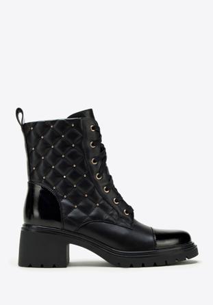 Women's quilted leather combat boots, black, 97-D-508-1-39, Photo 1