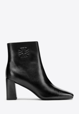 Women's monogram leather ankle boots, black, 97-D-514-1-38, Photo 1