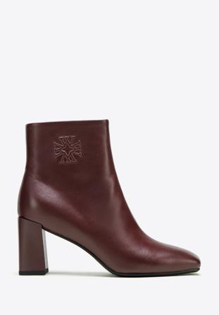 Women's monogram leather ankle boots, plum, 97-D-514-3-39, Photo 1