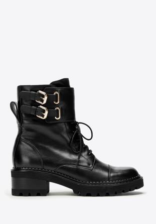 Women's leather combat boots, black, 97-D-520-1-37, Photo 1