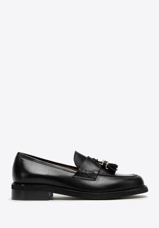 Women's leather tassel loafers, black, 98-D-105-1-36, Photo 1