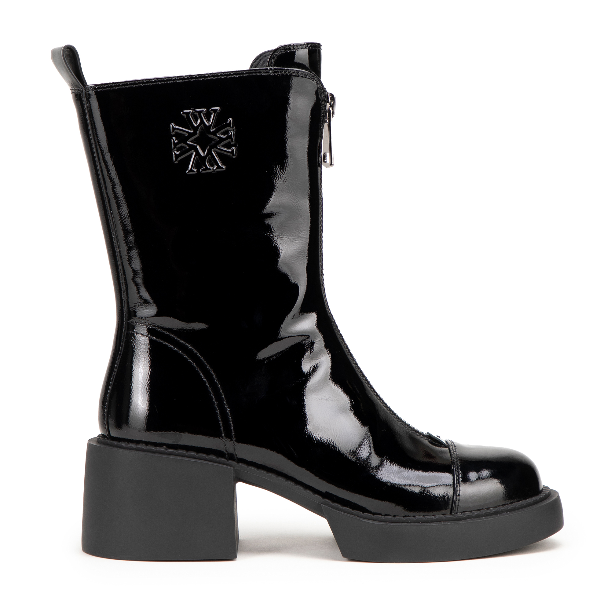 Dámske kožené členkové čižmy s monogramom čierno-strieborné 99-D-500-1L