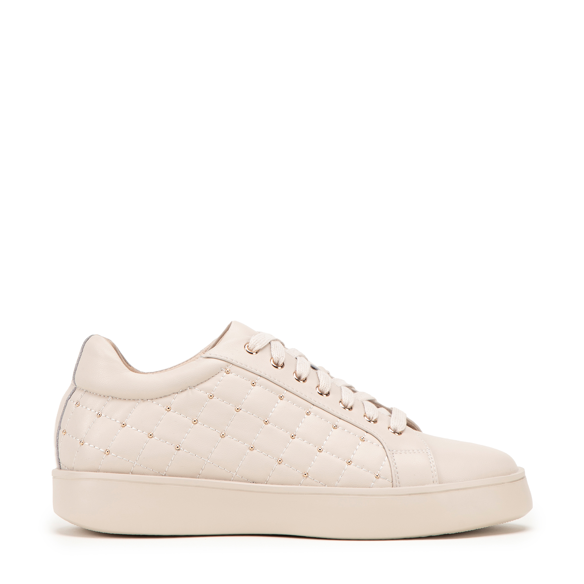 Dámske kožené sneakersy s prešívaným zvrškom krémové 99-D-508-0