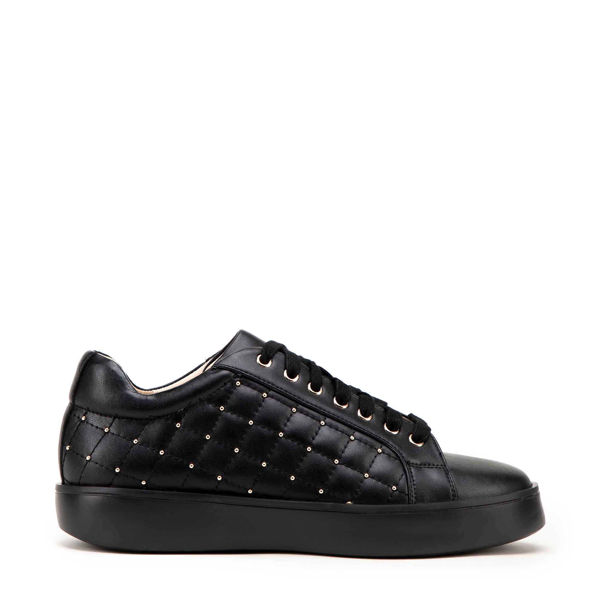 Dámske kožené sneakersy s prešívaným zvrškom čierne 99-D-508-1