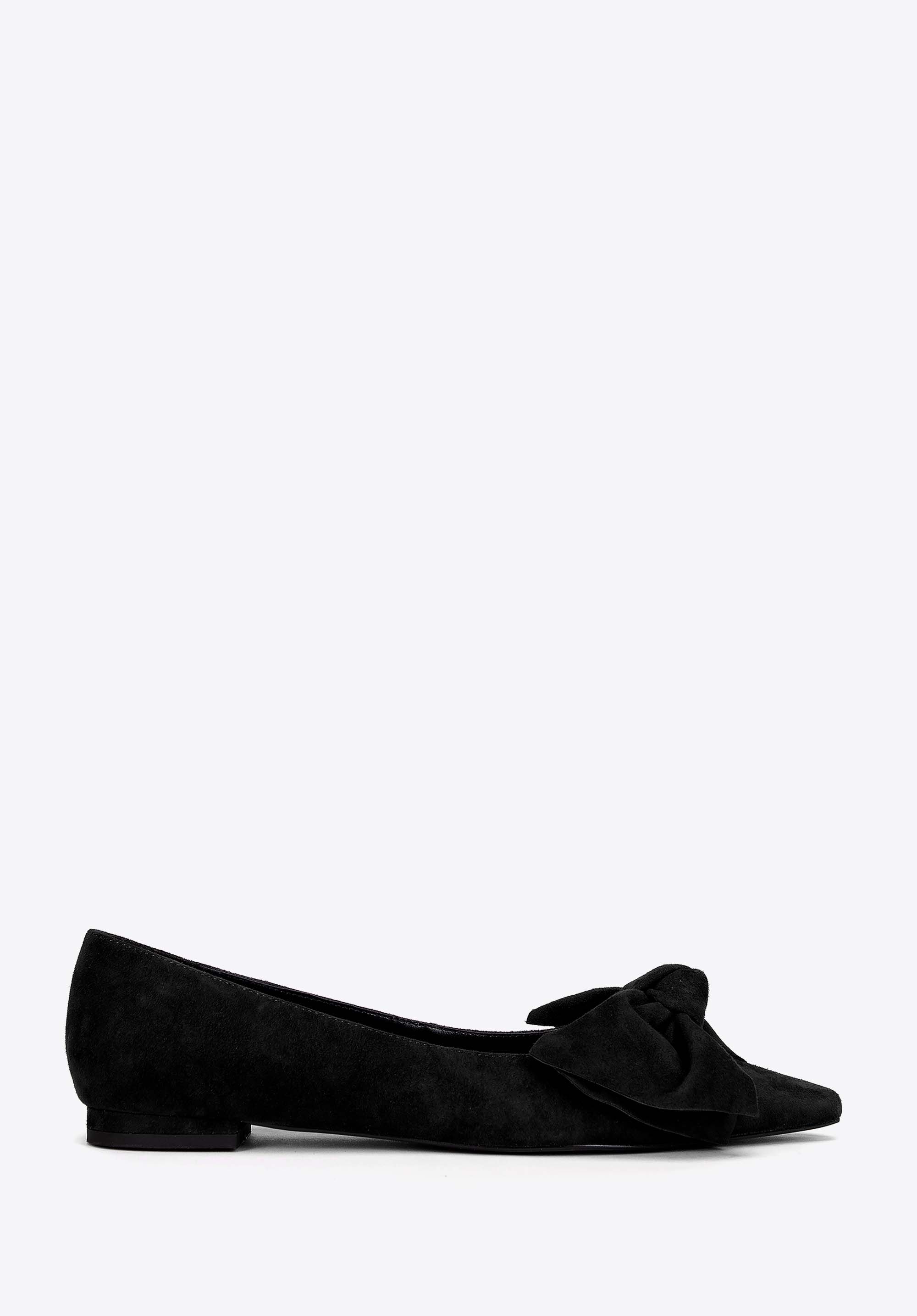 Women s black suede ballerina shoes with bow detail I WITTCHEN