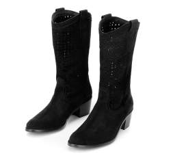 Perforated suede cowboy boots, black, 92-D-054-1-40, Photo 1