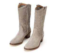 Perforated suede cowboy boots, beige, 92-D-054-9-40, Photo 1