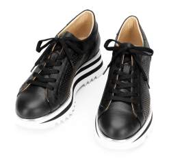 Leather fashion trainers with perforated upper, black-white, 92-D-104-1-39_5, Photo 1