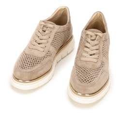 Suede fashion trainers with perforated upper, beige, 92-D-114-9-36, Photo 1