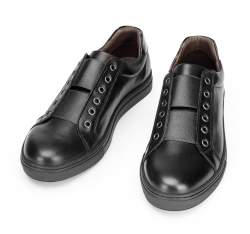 Damskie sneakersy skórzane na gumkę, czarny, 92-D-351-1-35, Zdjęcie 1