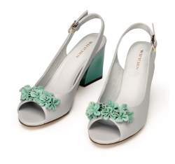 Block heel peep toe court shoes, grey - blue, 92-D-552-8-38, Photo 1
