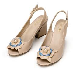 Block heel peep toe court shoes, beige, 92-D-552-9-39, Photo 1