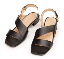 Damskie sandały skórzane z kwadratowym noskiem, czarny, 92-D-751-1-35, Zdjęcie 1