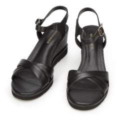 Damskie sandały skórzane na koturnie, czarny, 92-D-962-1-38, Zdjęcie 1