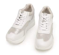 Damskie sneakersy ze skóry na platformie, biało-srebrny, 92-D-964-1-39, Zdjęcie 1