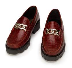 Women's leather moccasins with chain strap, burgundy, 93-D-531-3-37, Photo 1