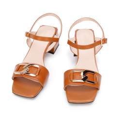 Leather block heel sandals with chain detail, brown, 94-D-510-5-35, Photo 1