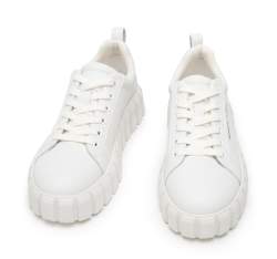 Damskie sneakersy skórzane klasyczne na grubej podeszwie, biały, 94-D-955-0-39, Zdjęcie 1