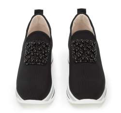 Damskie sneakersy z elastycznej tkaniny na koturnie z ozdobą, czarny, 95-D-655-1-36, Zdjęcie 1