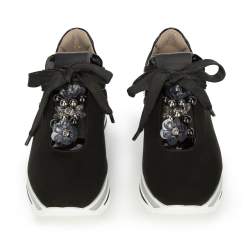 Damskie sneakersy ozdobione koralikami na koturnie, czarny, 95-D-656-1-36, Zdjęcie 1