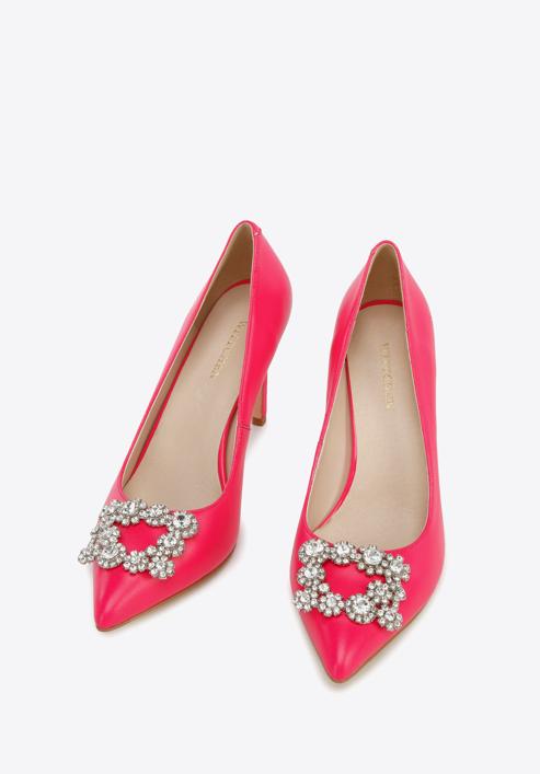 Leather stiletto heel shoes with gleaming buckle detail, pink, 96-D-956-1-40, Photo 2