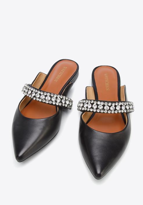 Leather mules with sparkling trim strap, black, 96-D-958-1-37, Photo 2