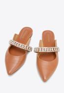 Leather mules with sparkling trim strap, brown, 96-D-958-9-35, Photo 2