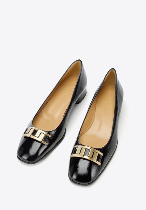 Patent leather court shoes with geometric buckle detail, black, 97-D-109-1-38_5, Photo 2