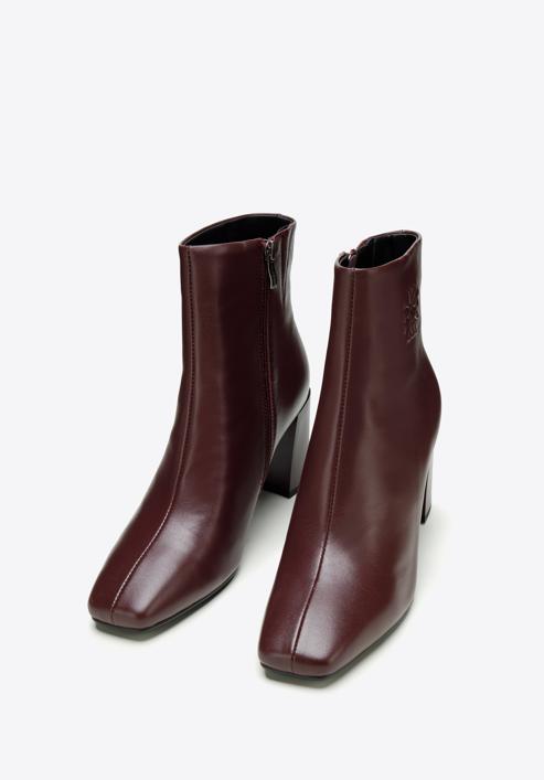 Women's monogram leather ankle boots, plum, 97-D-514-1-37, Photo 2