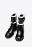 Women's faux fur-trim leather combat boots, black, 97-D-519-3-41, Photo 2