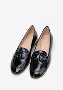 Women's patent leather moccasins with decorative buckle, black, 98-D-106-9-41, Photo 2