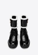 Women's faux fur-trim leather combat boots, black, 97-D-519-3-35, Photo 3