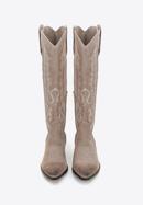 Women's embroidered suede tall cowboy boots, beige, 97-D-852-Z-38, Photo 3