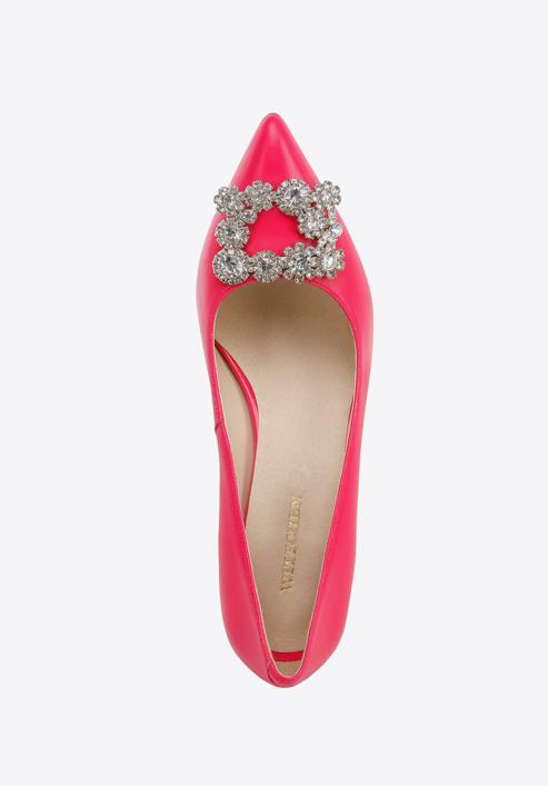 Leather stiletto heel shoes with gleaming buckle detail, pink, 96-D-956-1-40, Photo 4