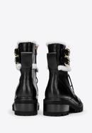 Women's faux fur-trim leather combat boots, black, 97-D-519-3-39, Photo 4