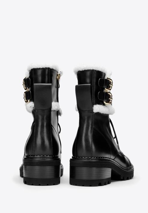 Women's faux fur-trim leather combat boots, black, 97-D-519-3-38, Photo 4