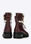Women's faux fur-trim leather combat boots, plum, 97-D-519-1-39, Photo 4