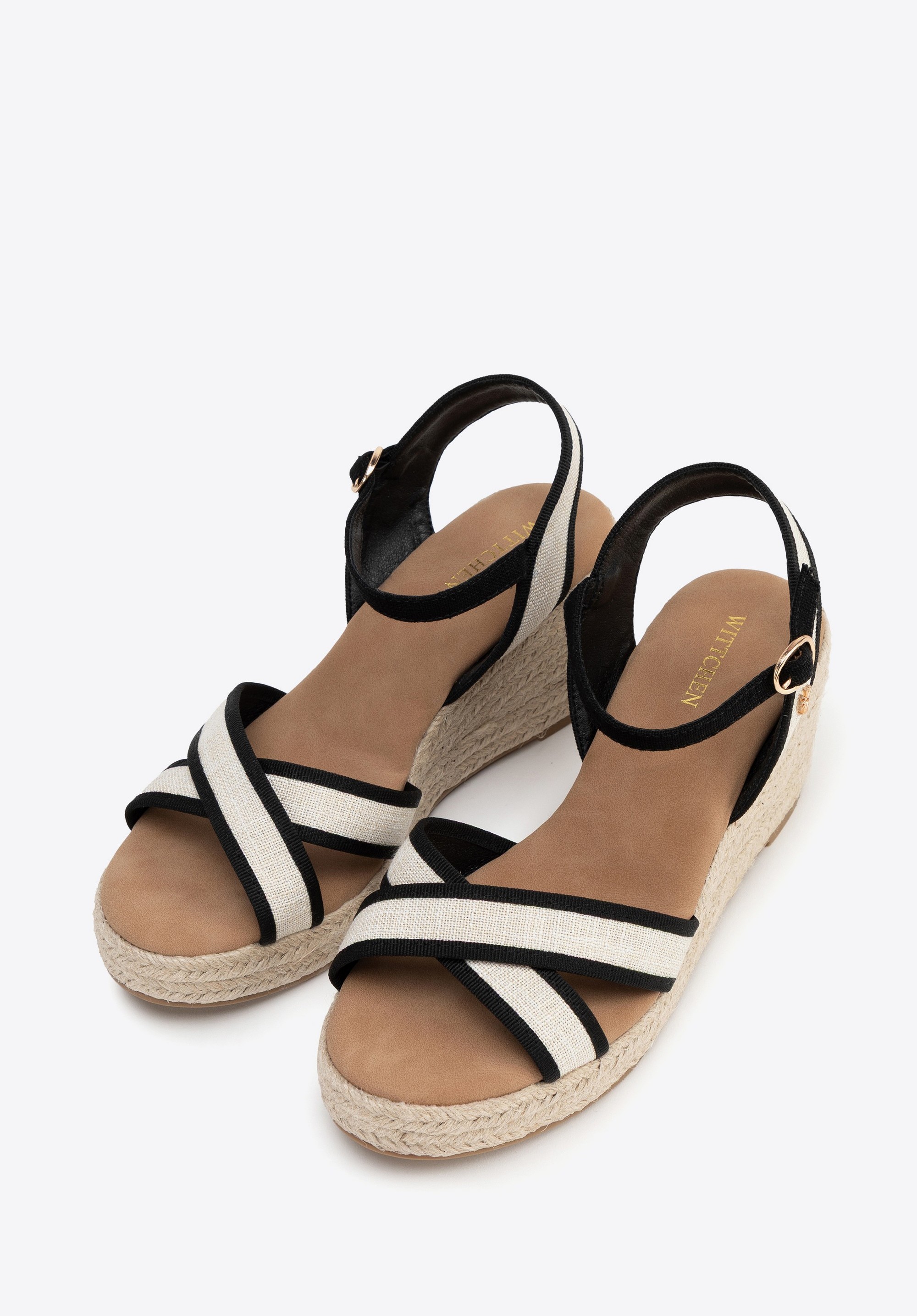 Damskie espadryle na koturnie, beżowo-czarny, 100-DP-806-91-40, Zdjęcie 1