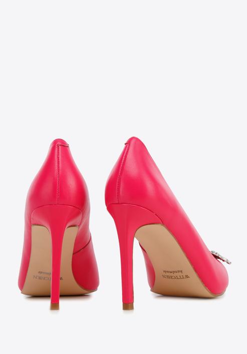 Leather stiletto heel shoes with gleaming buckle detail, pink, 96-D-956-P-38, Photo 5